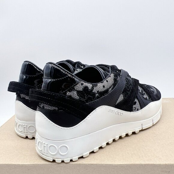 Jimmy Choo Seattle Floral Lace Mesh Trainers Sneaker Black Leather EU 39 US 9 - Picture 7 of 12